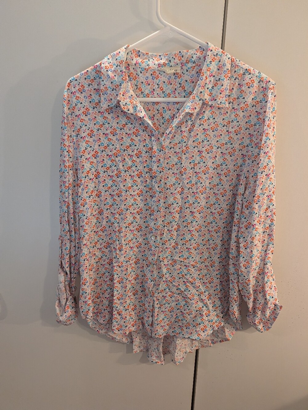 Jane & Delancey XL Womens White Floral Button-Up Blouse